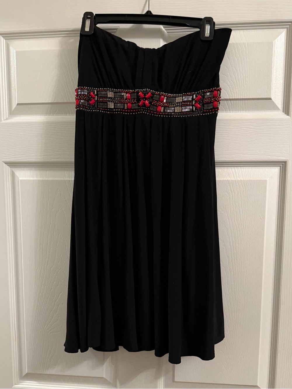 White House Black Market Black Strapless Dress with Red Beaded Waist